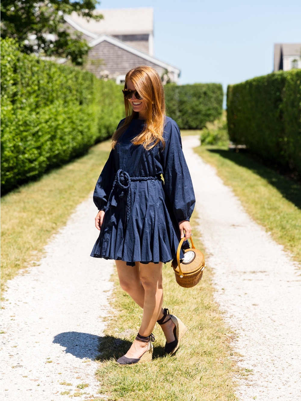 RHODE Ella Mini Dress | Navy Long-Sleeve Tie-Waist Mini Dress
